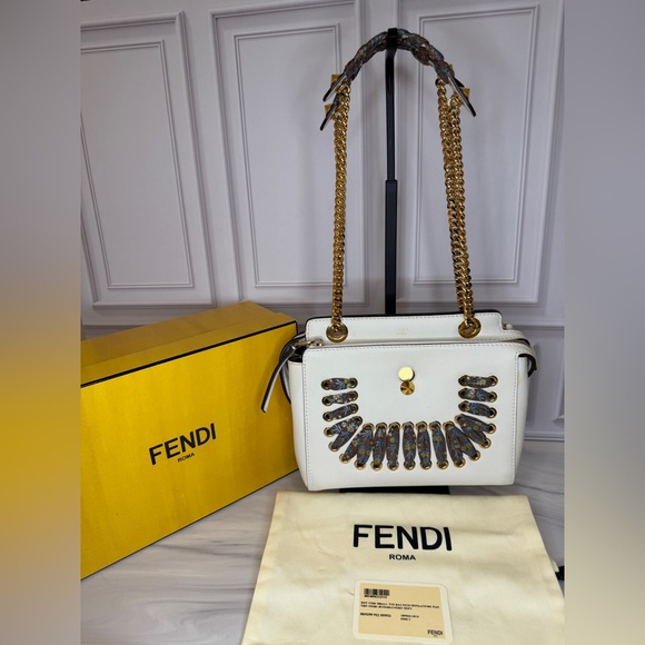Fendi Handbags - Fendi White Leather Dot Com Chain Shoulder Bag | Full Set | Entrupy COA